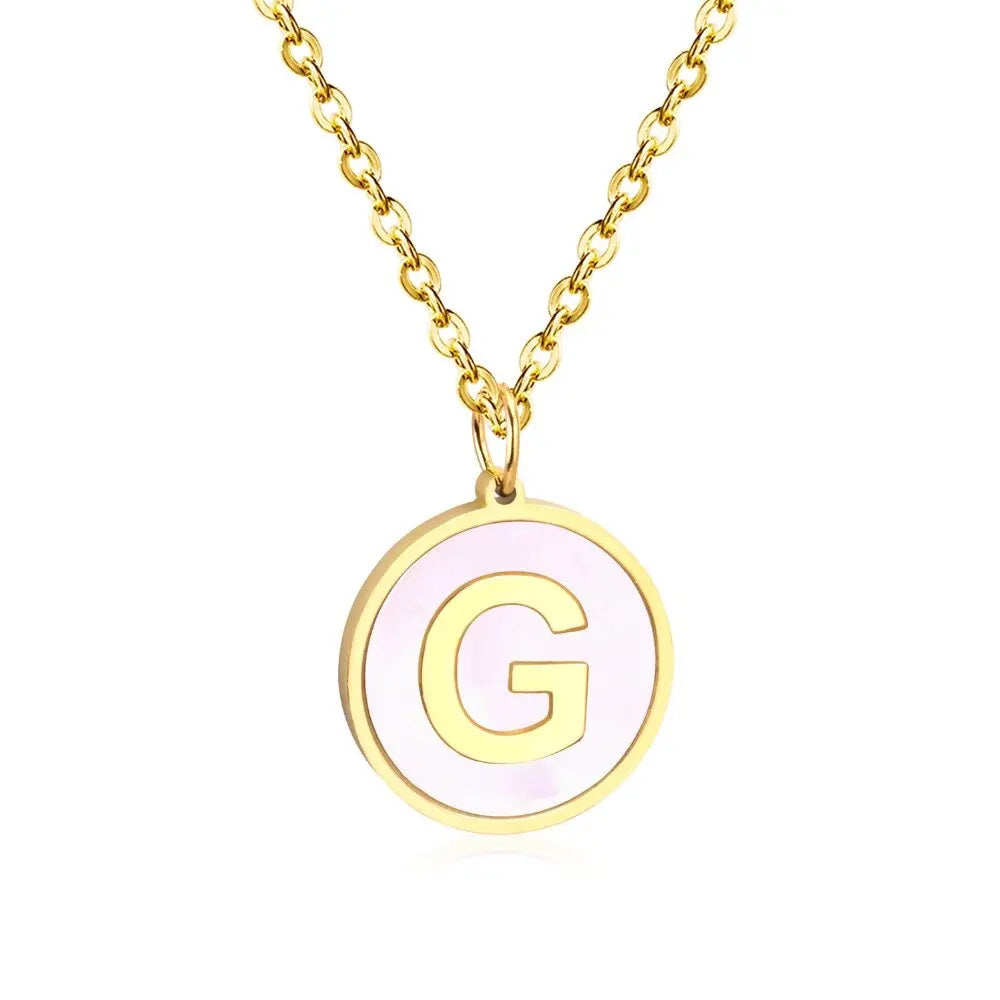 Stainless Steel Round Initial Pendant Necklace Gold Color 26 A-Z Letter Necklaces For Female Party Friend Wholesale asonjewelry